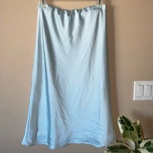 Vintage baby blue satin midi skirt